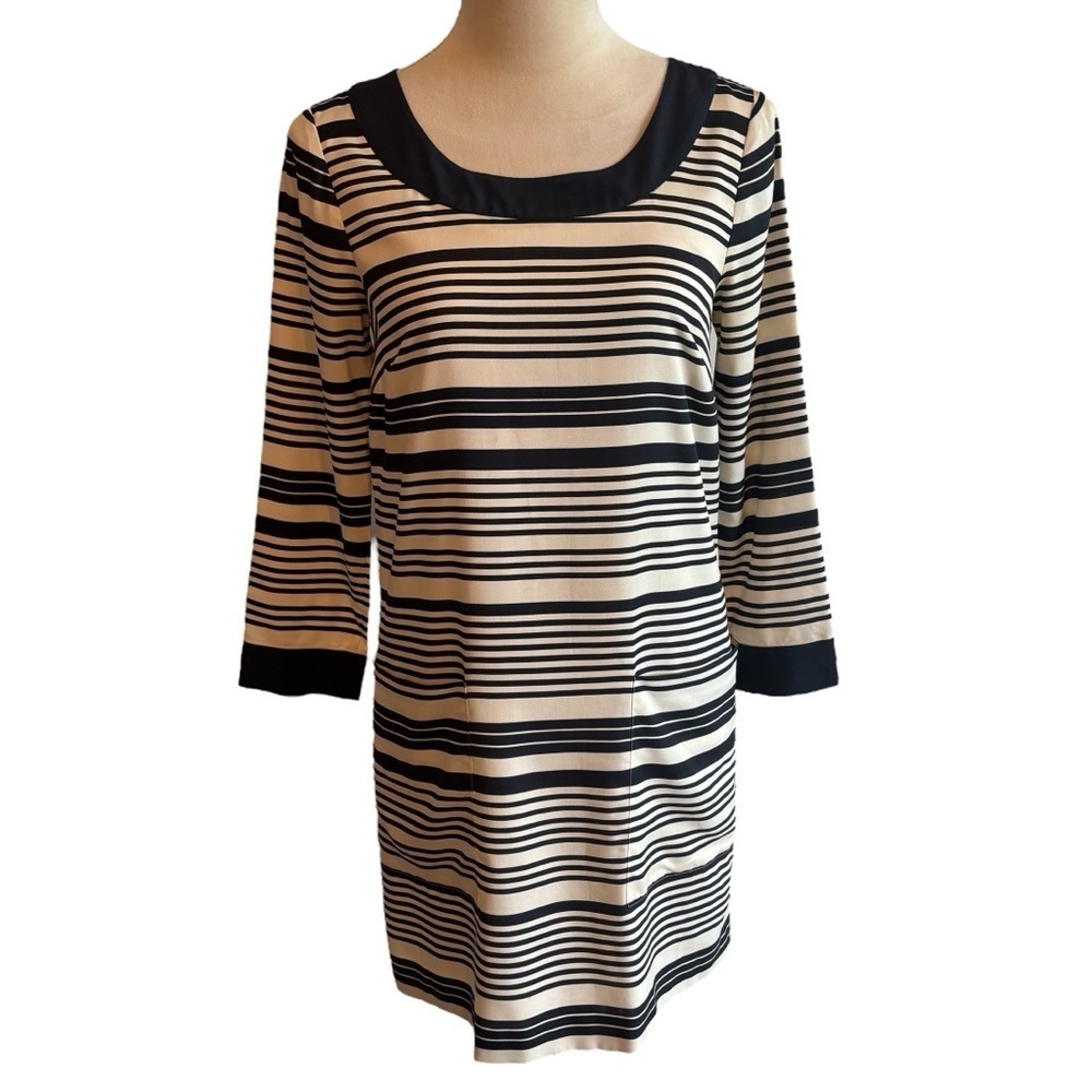 J. Crew Navy Blue White Striped 100% Silk Jules Tunic Dress 2 Nautical Preppy
